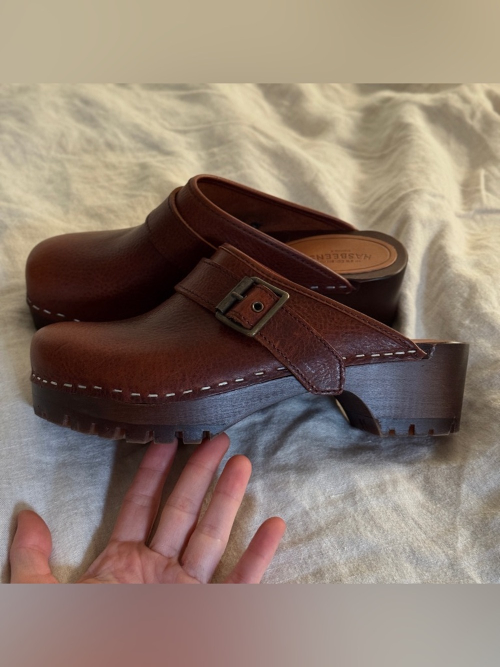 Swedish Hasbeens Leather MC Husband Clog US 6 EU 36